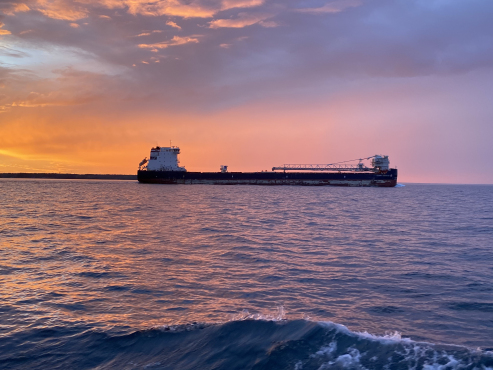 Freighter at Sunset 